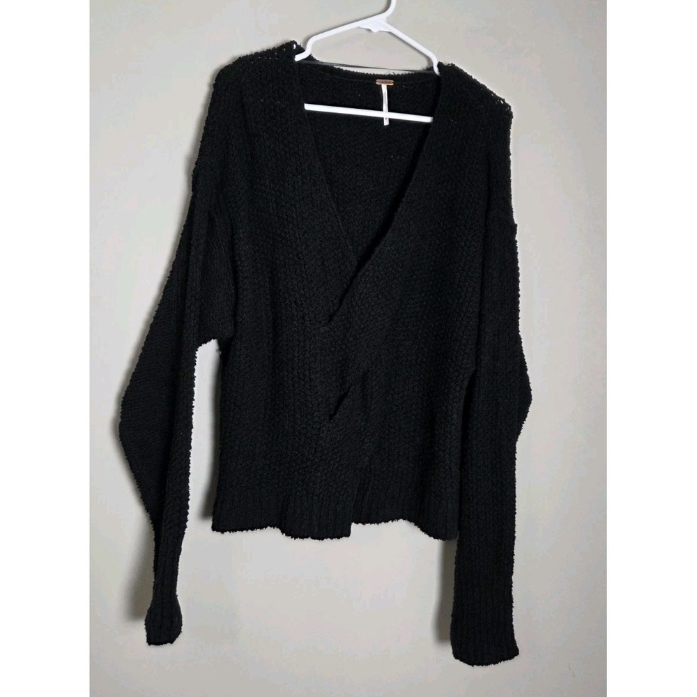Free People Coco Front Twist V-Neck Sweater Size Medium Black Knit Cotton - Picture 2 of 9